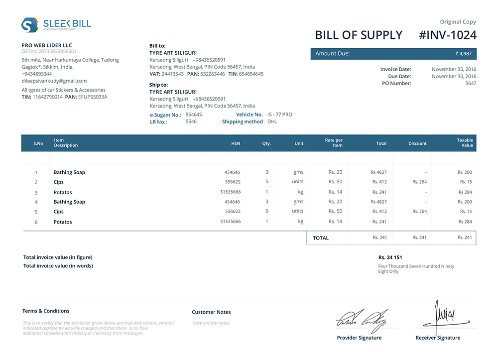 screenshot of Sleek Bill